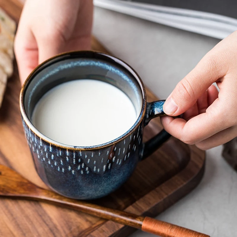 Creative Blue Pottery Ceramic Coffee Mugs for Tea Kids Cups and Mugs Travel Cup for Home Office Breakfast Milk Cups Girl Gift