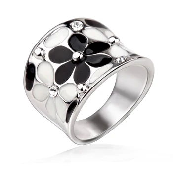 

Bu-126 Fashion Enamel Metal Gold Rings Unique Fine Jewelry Scarves Pink Black Painted Flower Ring Gifts For Women Girls Perfect
