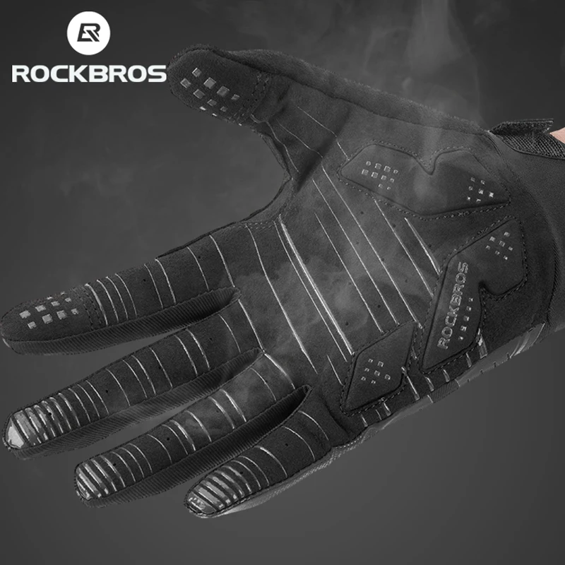 ROCKBROS, велосипедные перчатки, ветрозащитные, дышащие, мужские, женские, полный палец, для велосипеда, MTB, перчатки, противоскользящие, для велосипеда, велосипедные, амортизирующие перчатки