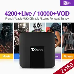 4 K Франция IP ТВ коробка TX3 Мини Android 7,1 2G 16G Смарт ТВ коробка с SUB ТВ 1 год код IPTV французский арабский, английский Португалия, Италия IP ТВ