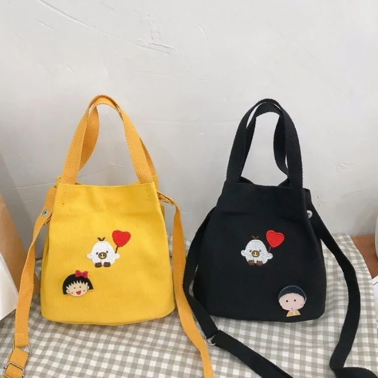 

Korean-style Embroidered Canvas Bag INS Canvas Bag WOMEN'S Messenger Bag Student Cartoon Printed Shoulder Bag