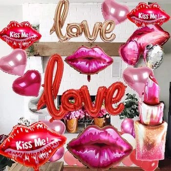 

KISS ME Red Lips Lipstick Foil Balloon LOVE Letter Balloon 18inch Heart Ball Wedding Valentines Day Marriage Room Party Decor