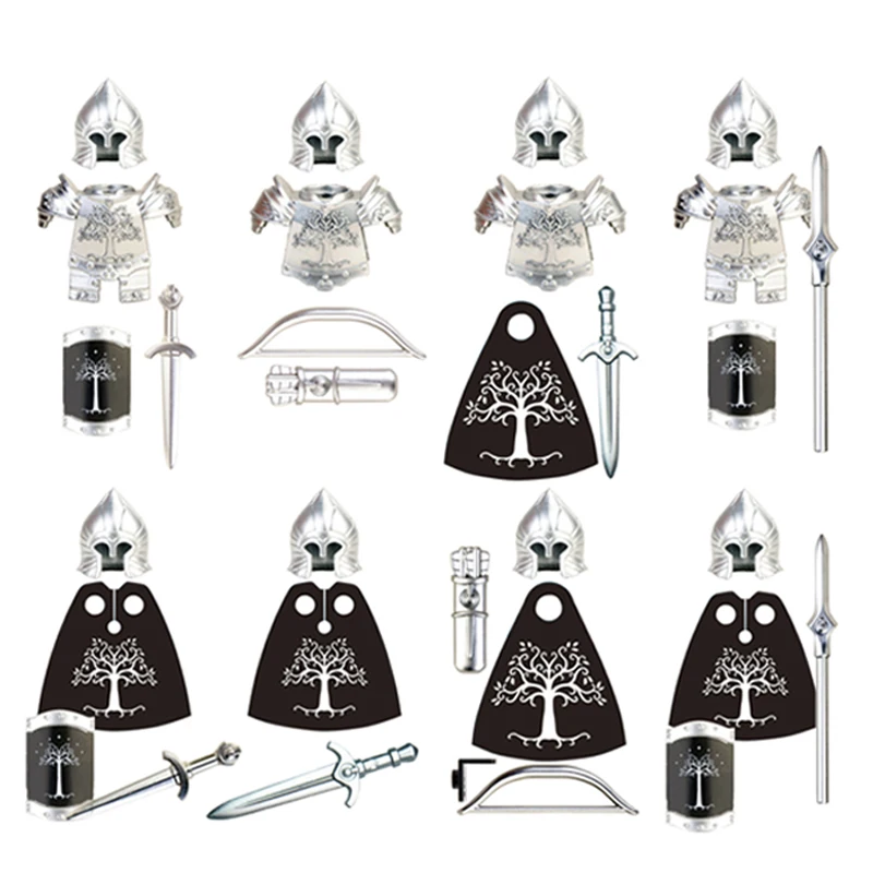 

Koruit KT1014 Gondor Soldiers Lancer Archer Medieval Knight Action Figures Accessories Helmet Building Blocks Toys XP103-110