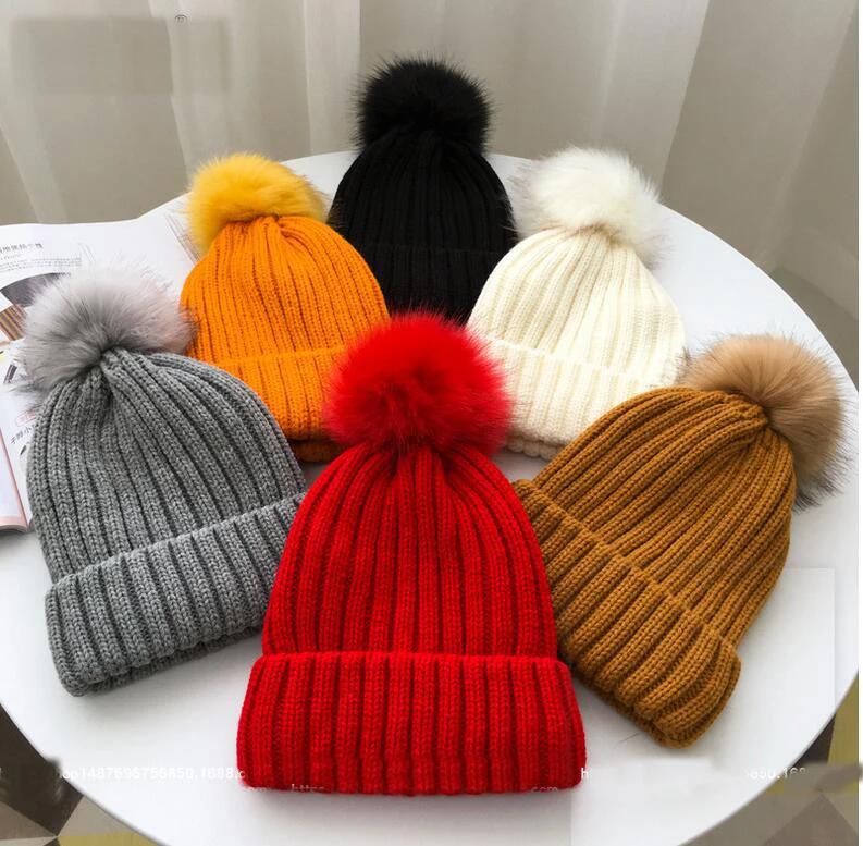 

fashion cap winter knitted skiing wool M cap ouHeadgear Head Warmer Skiing warm hat Winter Wool Skull Slouchy Caps Hat For kids