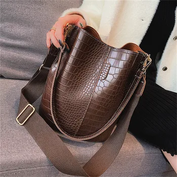

Retro Bucket Bags Women Crocodile Pattern Handbag Capacity Casual Crocodile Shoulder Messenger Bags Ladies Pu Purse