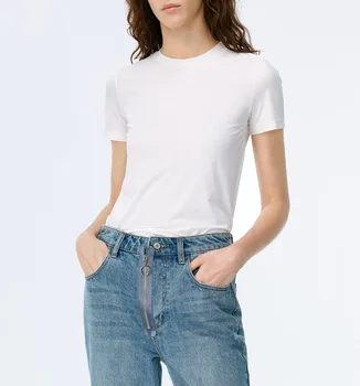

Slim Summer T Shirt Women New Planet Print Casual Slim Women Tops White