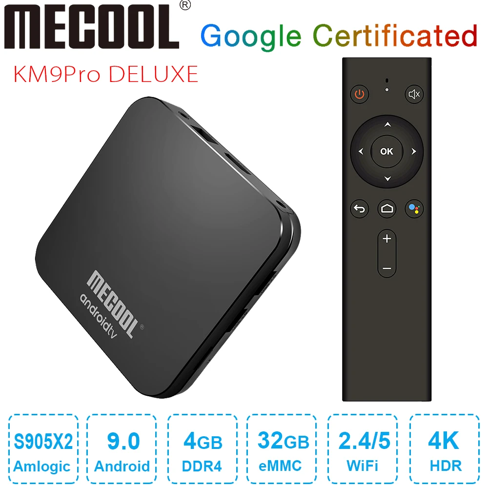 Умная ТВ-приставка MECOOL KM9 Pro Deluxe Android 9 0 сертификат Google 4 Гб DDR4 32 ГБ Amlogic S905X2 4K 2 4G