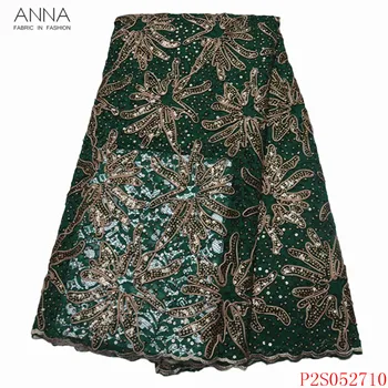 

Anna fashion nigerian mesh lace fabric 2020 high quality embroidery african net lace french sequin fabrics 5 yards/pcs for dress