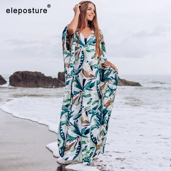 

2020 New Print Beach Cover Up Women Bikini Swimwear Cover Up Long Dress Tunics Bathing Suits Swimsuit Cover-Up Summer Beach Wear