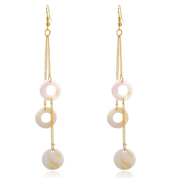 

Dropshipping Korean Geometric Natural Shell Long Tassel Earrings For Women Fashion Jewelry Oorbellen Brincos Aretes De Mujer