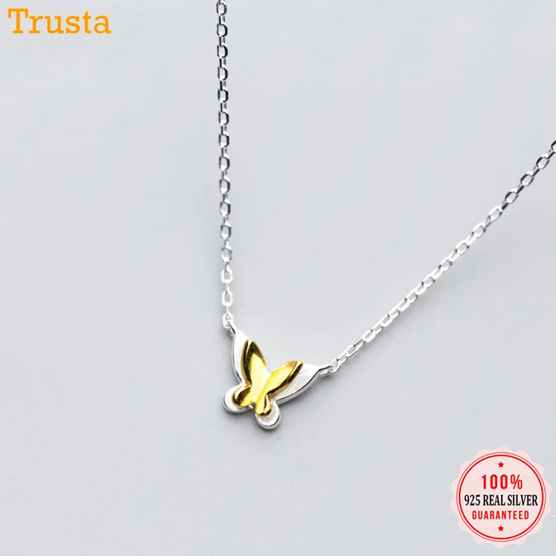 

Trustdavis 100% 925 Sterling Silver Cute Animal Gold Butterfly Pendant Short Necklace For Women Sterling Silver Jewelry DS632