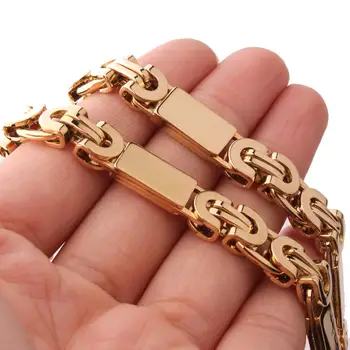 

Tiasri 8mm Gold Color Byzantine Men's Necklace Bracelet Punk Chocker Stainless Steel Chain Hip Hop Jewelry Wholesale Gift