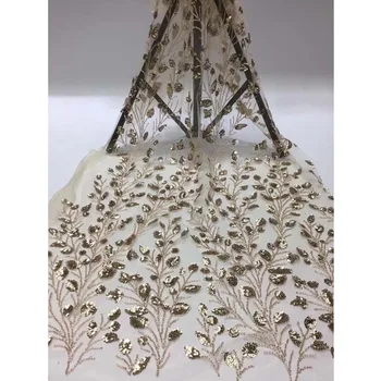 

New coming evening/party dress French net cloth with sequins African tulle lace fabric for sewing HNZ343(5yards/lot) multi color