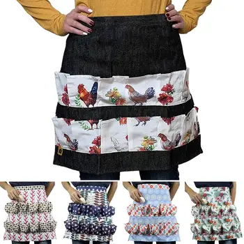 

Farm Bird Print Aprons Stylish Two-row Eggs Collecting Pocket Holder Waist Half Aprons Household Apron Barbecue Kitchen Aprons