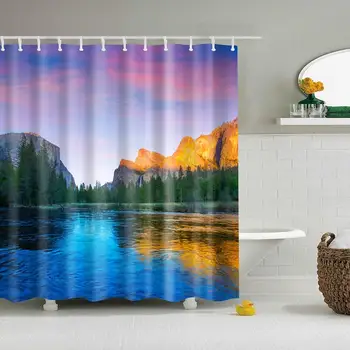 

Real Landscape Pattern Digital Print Shower Curtains for Bathroom Decor,Polyester Waterproof Fabric Bath Curtain with 8