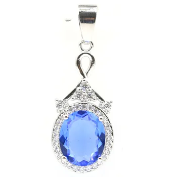 

37x14mm Pretty Created Rich Blue Violet Tanzanite White CZ Silver Pendant