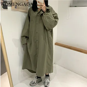 

Korea 2020 New Spring Hot Sale Wholesales Stand Collar Batwing Sleeves Single Breasted Cotton Loose Carddigan Dress WK83806