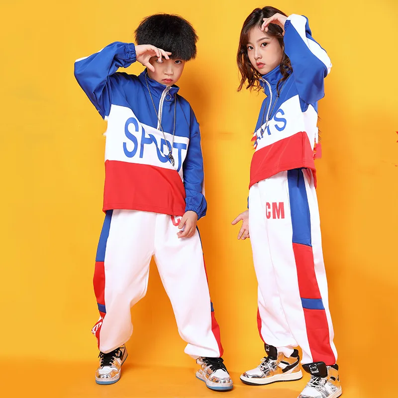 Kids Cool Hip Hop Clothing Stand Collar Jacket Coat Pullover Top Running Causal Pants for Girls Boys Jazz Dance Costumes Clothes (1)