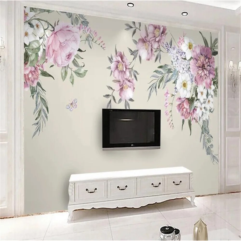 

Milofi custom 3D non-woven large mural wallpaper hand-painted watercolor flowers modern minimalist TV background wall