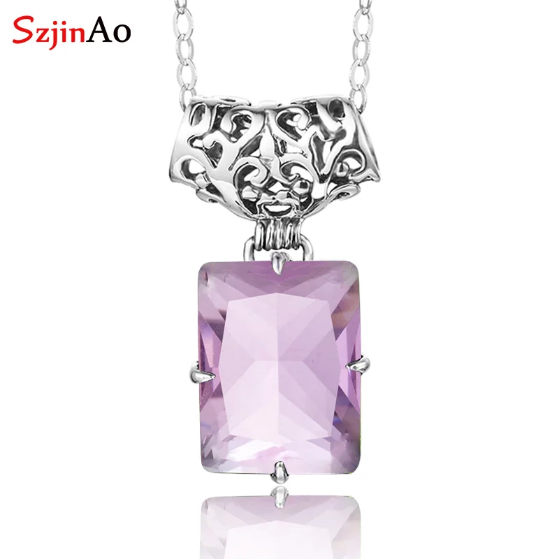 

SzjinAo Handmade Big Peridot Pendant Vintaga Style Solid 925 Sterling Silver Fine Jewelry Women Accessories Engagement Gift