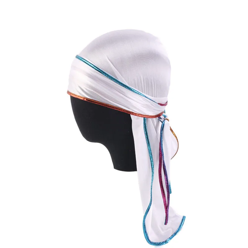 

Unisex Men Women Silky Laser Durag Doo Rag Breathable Bandanas Headwear DU-RAG Extra Long Tail Biker Pirate Hat Hair Accessories