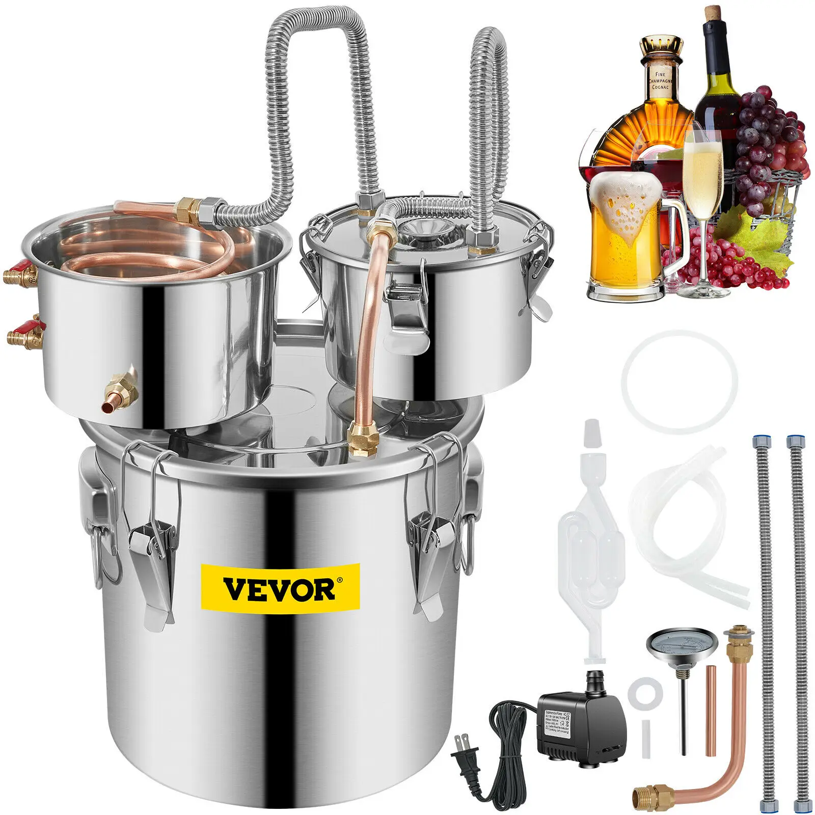 VEVOR 12/21/38 л самодельный дистиллятор на спирте Moonshine с циркуляционным насосом набор