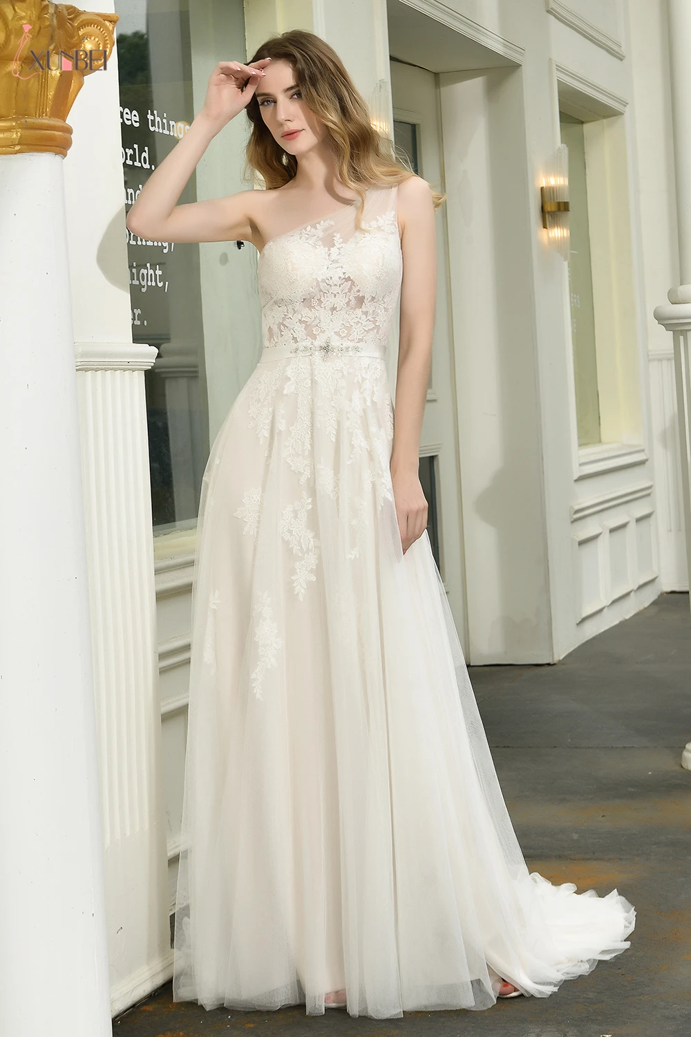 Robe De Mariee свадебное платье на одно плечо с длинным рукавом, кружевное свадебное платье, свадебные платья, Vestido De Noiva