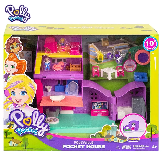 Original Polly Pocket Mini Doll Pollyville Small House Mini Toys Treasure Box World with Accessories Doll Houses GFP42 6