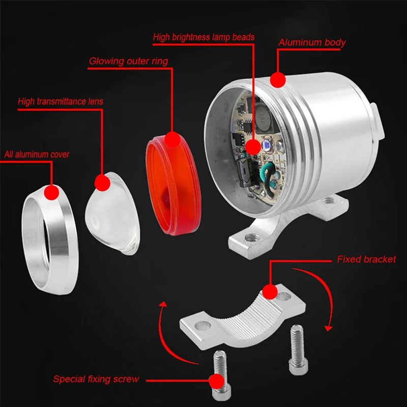 Пара мотоциклетных U3 светодиодный светильник для вождения 6500K Серебряная оболочка с ангельскими глазами красная противотуманная фара Точечный светильник для универсальных мотоциклов