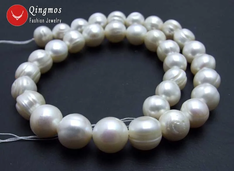 Qingmos 12-14mm Round Natural Freshwater Pink Pearl Loose Beads for Jewelry Making Necklace Bracelet Earring DIY Strands 14