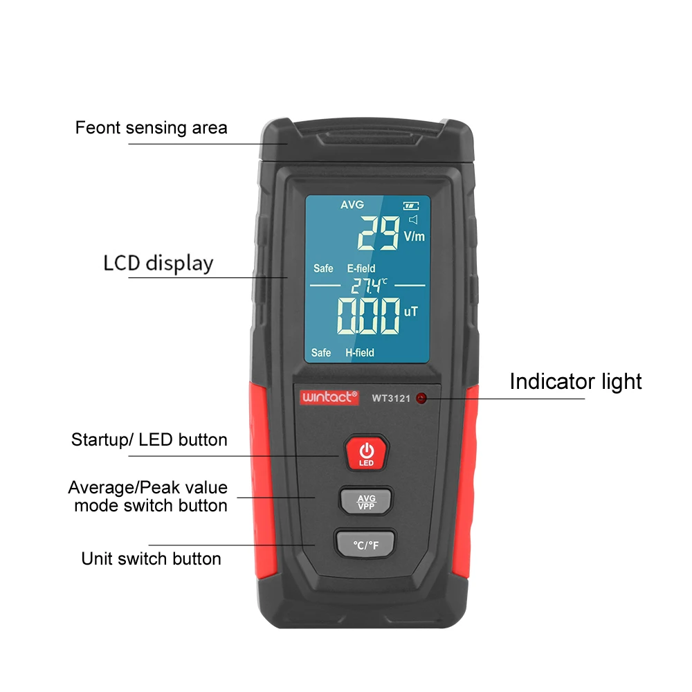 RZ Electromagnetic Field Radiation Detector Tester EMF Meter Portable Indicator Buzzer alarm magnetic Radiation survey meter