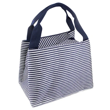 

NEW-Stripe Lunch Box Carry Bag for Travel Picnic Navy blue