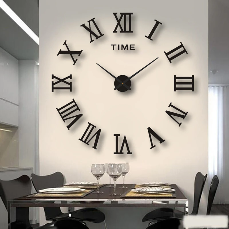 3D Large Roman Numeral Acrylic Mirror Wall Clock Sticker Fashion DIY Quartz Clocks Watch Home Decoration Living Room Stickers