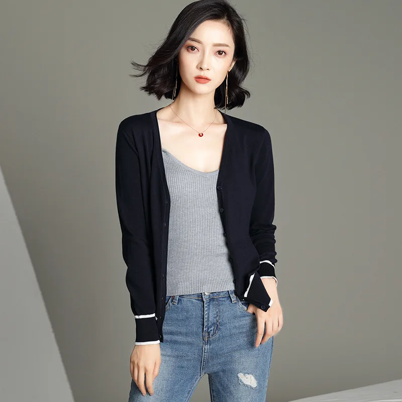 navy blue Женский кардиган, свитер, модная маленькая куртка на пуговицах, женское вязаное пальто, кардиган, повседневная вязанная куртка, свитер, XZ707 - Цвет: navy blue