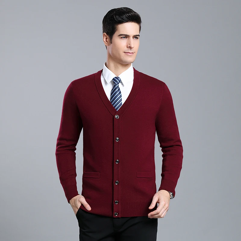 MACROSEA мужской однотонный шерстяной свитер кардиган осень-зима мужской однотонный плотный шерстяной умный Повседневный Кардиган высокого качества 9081 - Цвет: Red