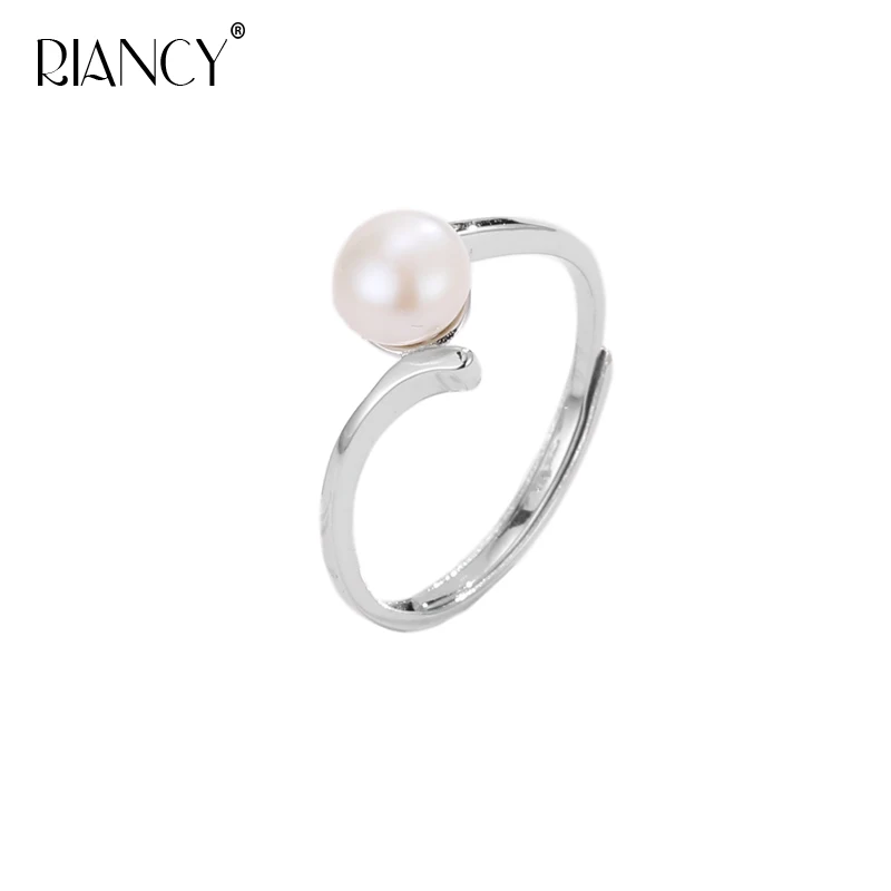 Fashion Simple black pearl ring women party gift,real white natural freshwater pearl ring 