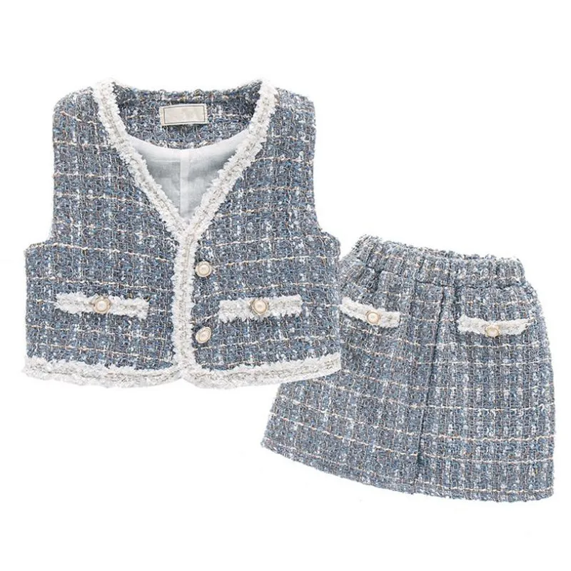 

DFXD Fashion Fall Fragrance Princess Suit Set 2019 New Big Girls Sleeveless Waistcoat+Skirt Two Piece Girls Party Clothing Sets