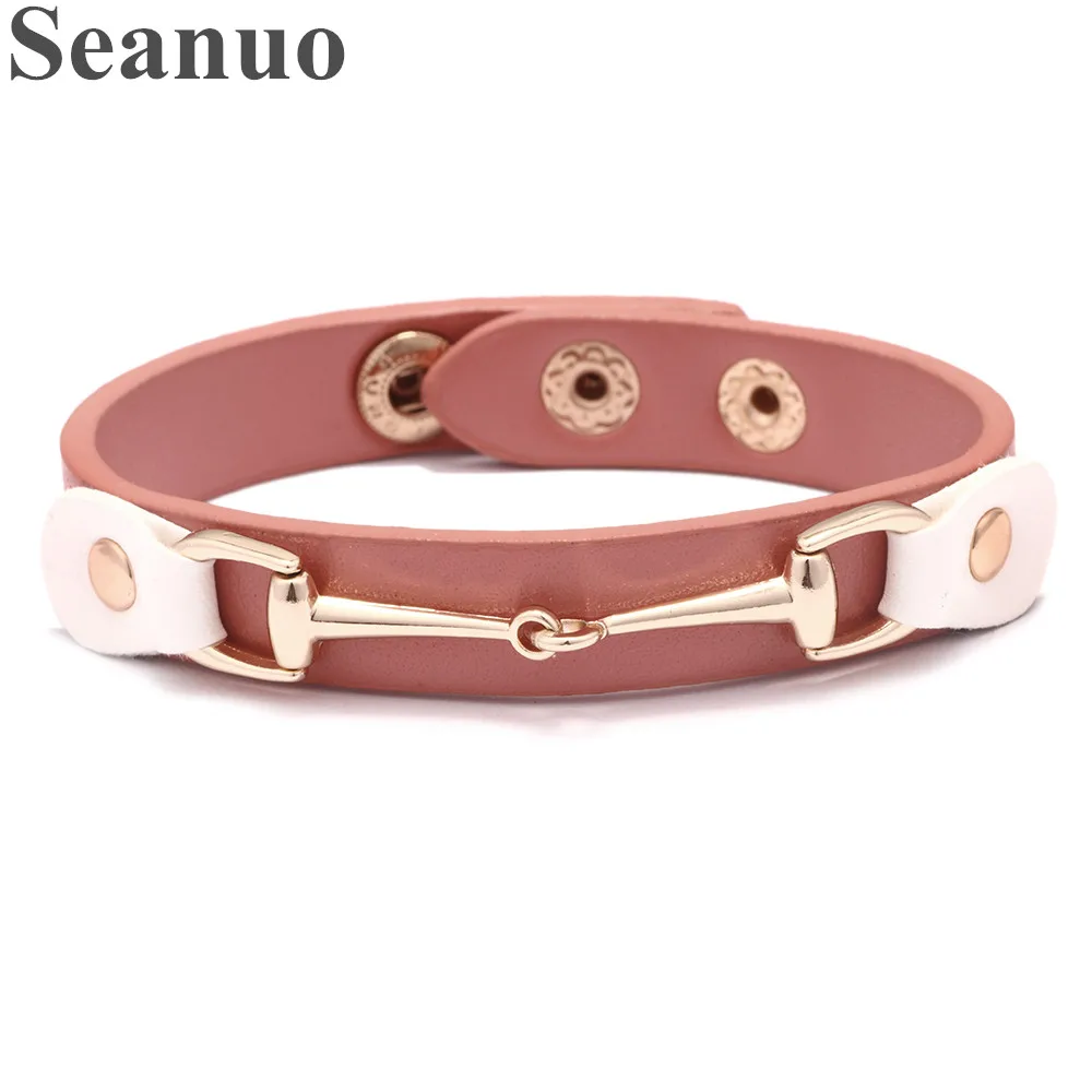 

Seanuo Fashion Gold Metal Leather Woman Bracelet High-grade Vintage Retro Adjustable Cuff Bracelet For Lady Dinner Party Jewelry