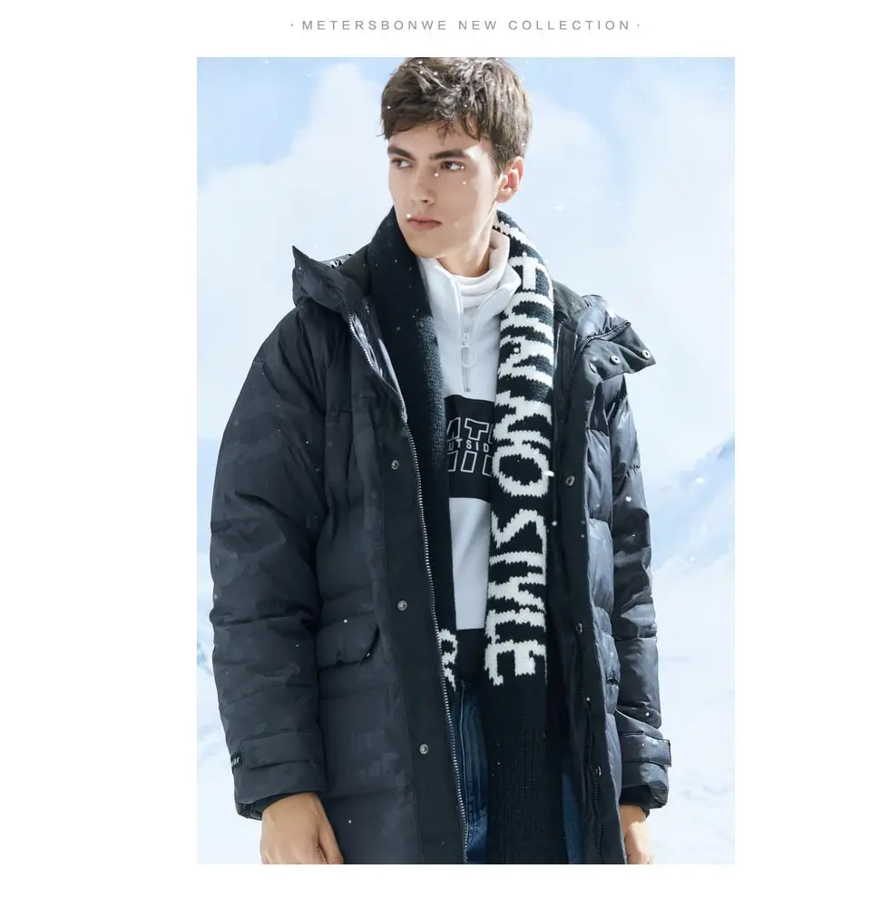Metersbonwe Long Down Winter Jackets Business Long Thick Winter Down Coat Men Solid Fashion Overcoat Outerwear Warm 229386