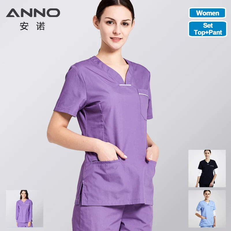 Nurse uniform scrub suit nursing dress hospital supply for female ANNO medical uniform