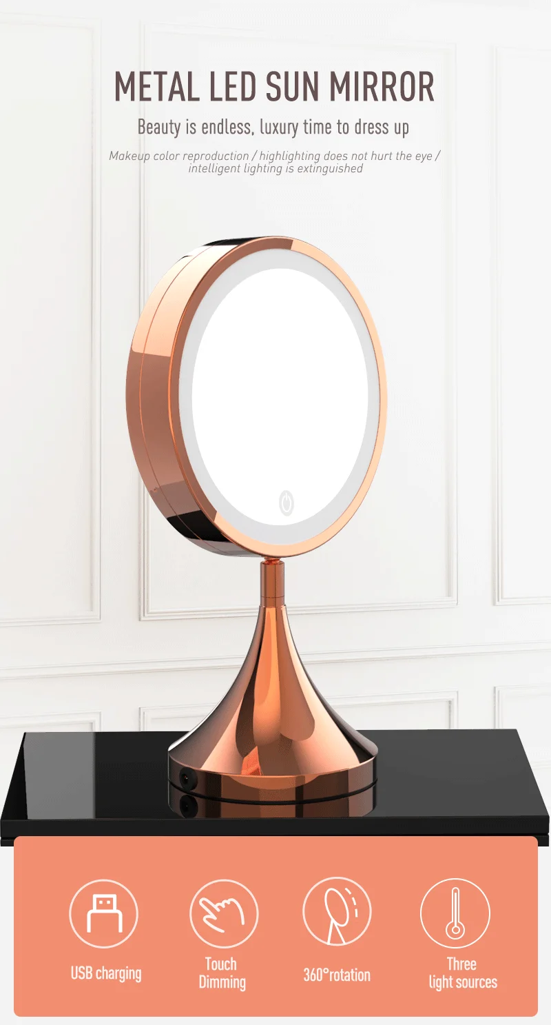 LED Makeup Mirror 8 Inch Rose Gold HD 