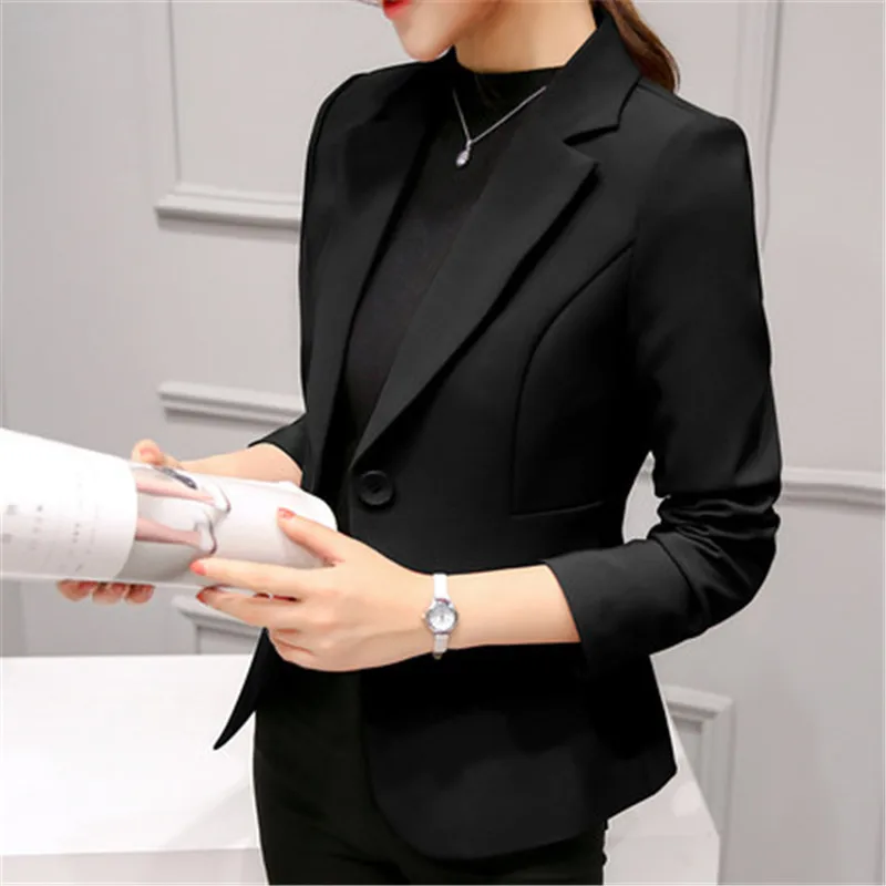 

Korean Black Women Blazer 2020 Formal Blazers Lady Office Work Suit Pockets Jackets Coat Slim Black Women Blazer Femme Jackets