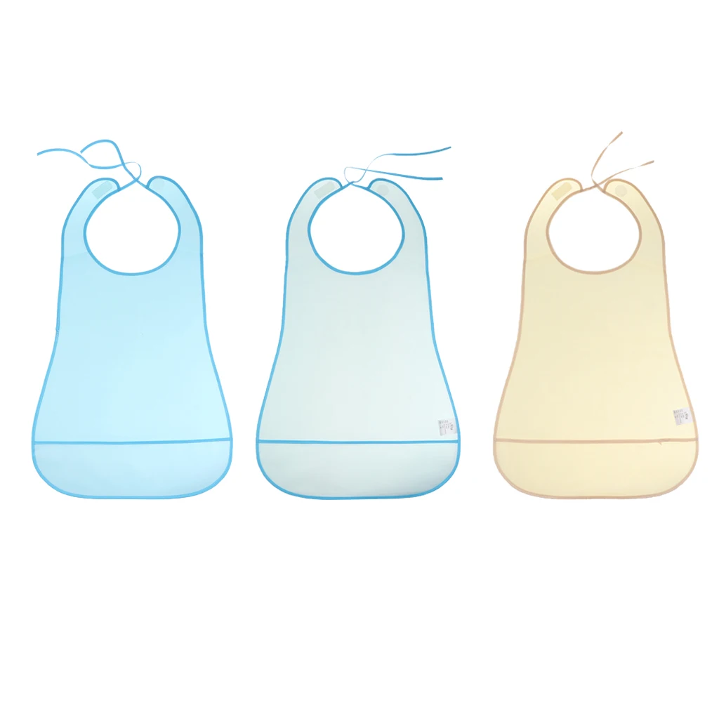 

Reusable Elderly Bibs with Catch Pocket Meals Eating Feeding Apron Great for Bedridden, Patients, 3 Colors Optional