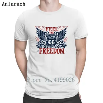 

Feel The Freedom Route 66 BIg Size 5XL T Shirt Original Spring Autumn Sunlight Fashion Knitted Cotton Pattern Round Collar Shirt