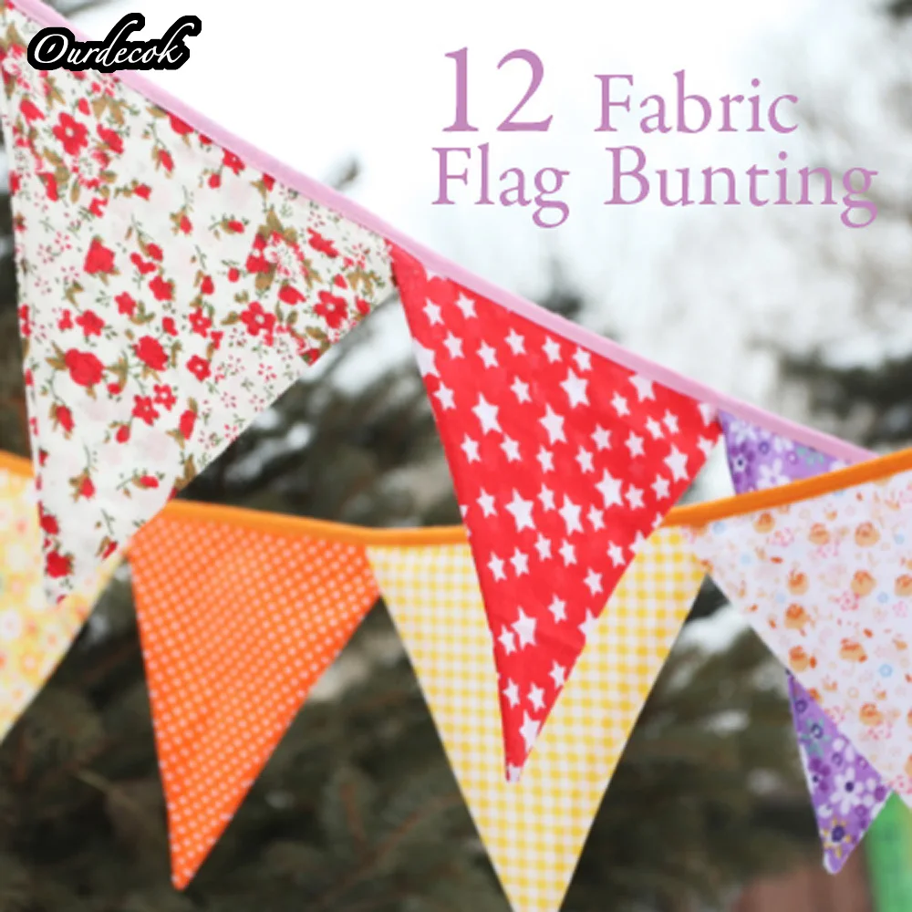 

10 pieces 2.5m Multicolor Handmade 12 flags Bunting Double side Fabric Flag Banner Garland Wedding Party Decoration