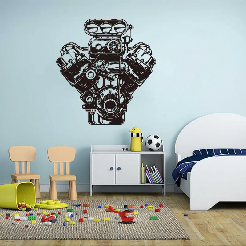 Modern Car Engine Motor Wall Sticker Garage Auto Service Car Repair Machine Wall Decal Vinyl Decor (2)