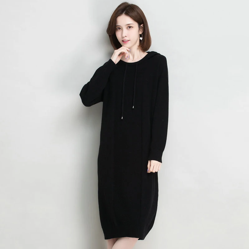 Women Cashmere Wool Kntited Dresses Winter Autumn Knee Length Soft Plain Hooded Straight Dress Woolen One Piece Knitwear Woman Buy At The Price Of 74 80 In Aliexpress Com Imall Com