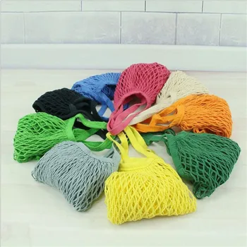 

Reusable Fruit Shopping Green Shopping Bag String Grocery Shopper Tote Cotton woven net bag Fruit Storage Pocket Bag Handbag