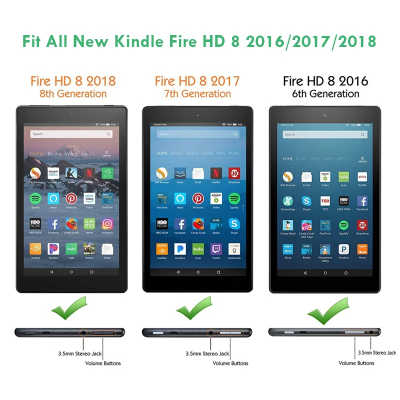 Чехол для Amazon New Kindle Fire HD 8 выпуск 8th 7th 6th Gen Обложка Смарт Джинсовая кожа слот для карт планшеты чехол
