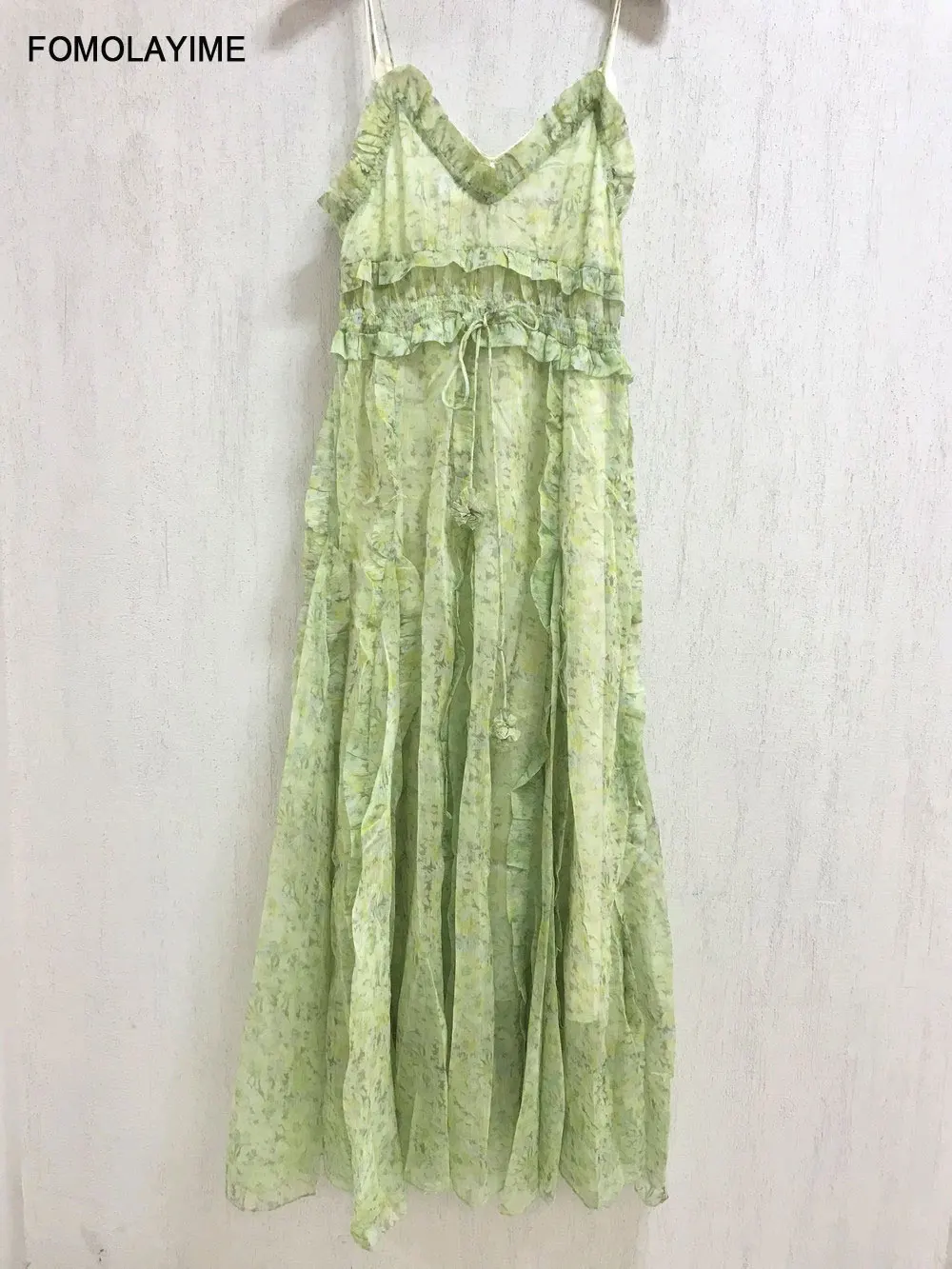 

Spring 2020 New High Quality Casual Elegant Woman Dress Floral Pleated Condole Belt Dress